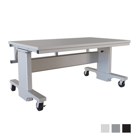 Bostontec Manual Height Adjust Workbench, 36"d X 60"w, 1,200 lb cap, Laminate Top, w/Casters, Matte Platinum AFH3660-FD36C-3M3660 - P